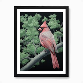 Ohara Koson Inspired Bird Painting Northern Cardinal 4 Art Print