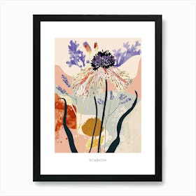 Colourful Flower Illustration Poster Scabiosa 1 Art Print