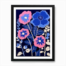 Blue Flower Illustration Hollyhock 1 Art Print