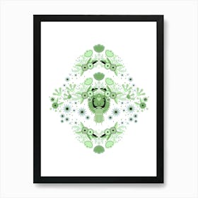 Rhinoceros Beetle, Green Version On White Background Art Print