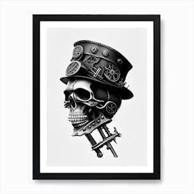 Skull With Steampunk Details White Bolt Neck  Stream Punk Art Print