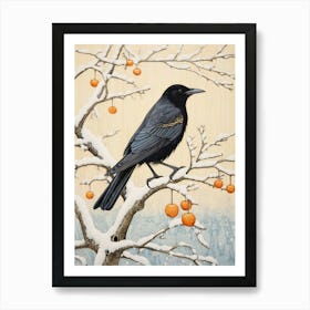 Winter Bird Painting Crow 1 Art Print