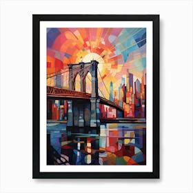 Brooklyn Bridge New York City I, Vibrant Modern Abstract Painting Art Print