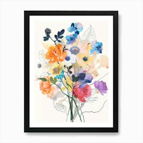 Scabiosa Collage Flower Bouquet Art Print