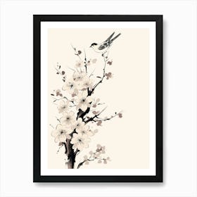 Japanese Cherry Blossoms Bird Art Print