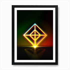 Neon Geometric Glyph in Watermelon Green and Red on Black n.0005 Art Print