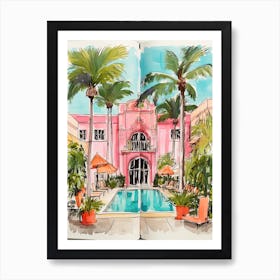 The Waldorf Astoria Beverly Hills   Beverly Hills, California  Resort Storybook Illustration 1 Art Print