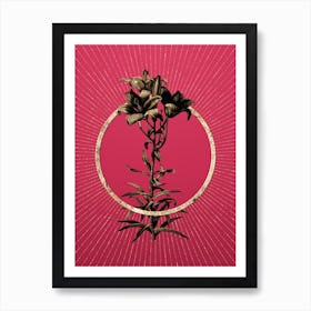 Gold Fire Lily Glitter Ring Botanical Art on Viva Magenta Art Print