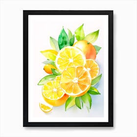 Watercolor Oranges With Leaves Art Print