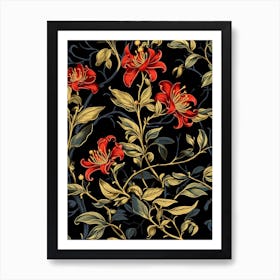 Winter Honeysuckle 4 William Morris Style Winter Florals Art Print