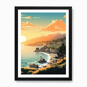 Big Sur California, Usa, Flat Illustration 1 Art Print