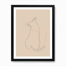 Cat Sitting - Boho, Line Art 1 Art Print