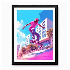 Skateboarding In Miami, United States Futuristic 4 Art Print