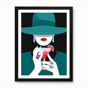 Woman With Cocktail Fashion Art Print