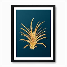 Vintage Pineapple Botanical in Gold on Teal Blue n.0191 Art Print