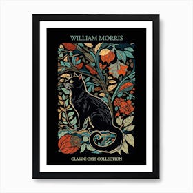 William Morris  Style Cats Collection Black Background Art Print
