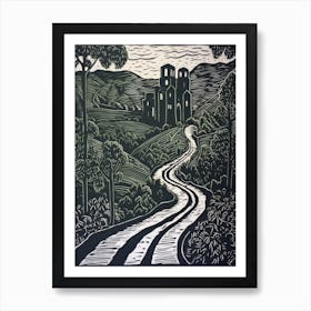 Tuscany Italy Linocut Illustration Style 4 Art Print