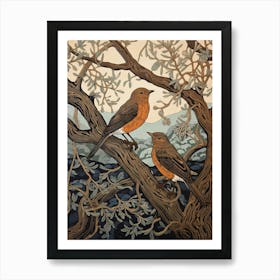Art Nouveau Birds Poster European Robin 1 Art Print