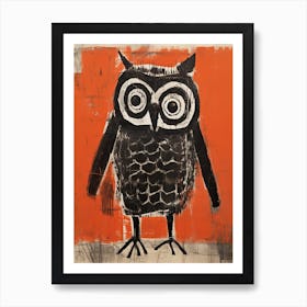 Owl, Woodblock Animal  Drawing 1 Art Print