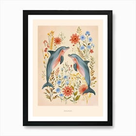 Folksy Floral Animal Drawing Dolphin 2 Poster Art Print