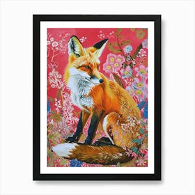 Floral Animal Painting Fox 1 Art Print