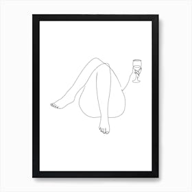 Woman and Wine One Line Drawing Art Print