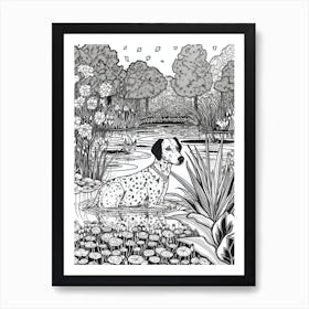 Drawing Of A Dog In Palace Of Versailles Gardens, France In The Style Of Black And White Colouring Pages Line Art 01 Art Print