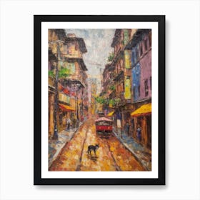 Painting Of A Street In Tokyo With A Cat 4 Impressionism Art Print