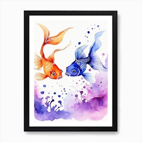 Twin Goldfish Watercolor Painting (101) Art Print