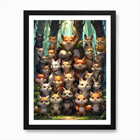 Foxes In The Forest 3 Art Print