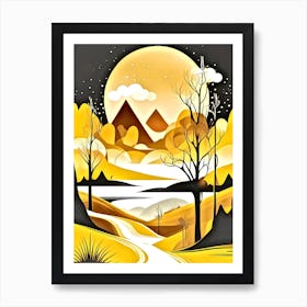 Landscape With Trees And Moon Art Print