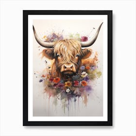 Colourful Highland Cow In The Wildflower Field  1 Art Print