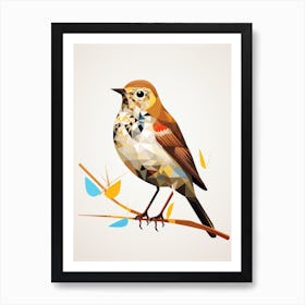 Colourful Geometric Bird Hermit Thrush 4 Art Print