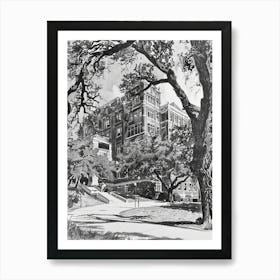 The University Of Texas At Austin Texas Black And White Drawing 2 Art Print