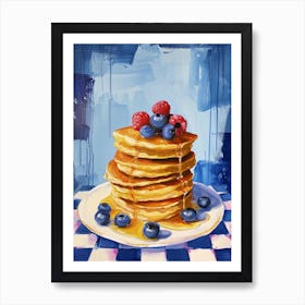 Pancakes Blue Checkerboard 3 Art Print