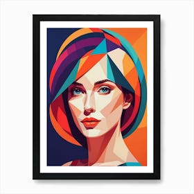 Colorful Geometric Woman Portrait Low Poly (13) Art Print