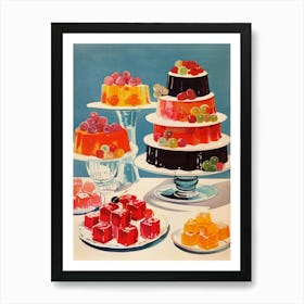 Retro Jelly Dessert Platter Illustration 1 Art Print