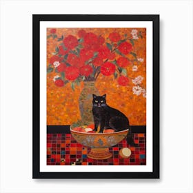 Dahlia With A Cat 4 Art Nouveau Klimt Style Art Print