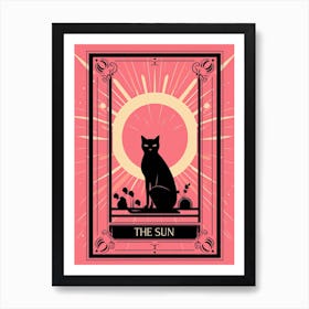 The Sun Tarot Card, Black Cat In Pink 0 Art Print