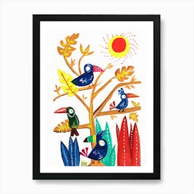 Toucans In The Tree Acrylic Colors Painting Art Print