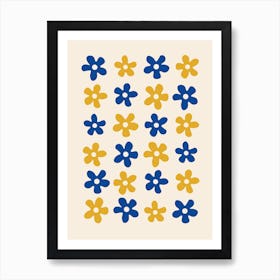 Blue And Yellow Flowers on cream background Art Print