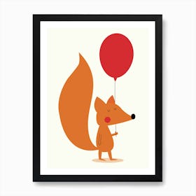 Fox With A Red Balloon Art Print