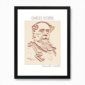 Line Art Minimalist – Charles Dickens English Novelist – Classic Painting 1 Art Print