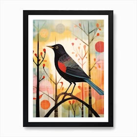 Bird Painting Collage Blackbird 2 Art Print