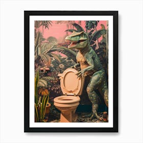 Retro Dinosaur & A Toilet 2 Art Print