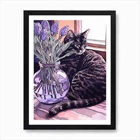 Drawing Of A Still Life Of Lavender With A Cat 2 Art Print