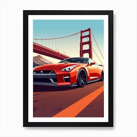 A Nissan Gt R In The Pacific Coast Highway Car Illustration 4 Art Print