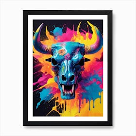 Floral Bull Skull Neon Iridescent Painting (28) Art Print