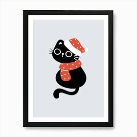 Santa Cat cute christmas illustration Art Print