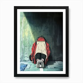 Anime Girl Kneeling On The Ground Art Print